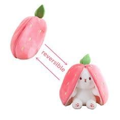 Image of Rabbit with Chain Reversible Bunny Rabbit Soft Stuffed Toys for Girls Boys Baby Kids Gift Item for Kids Strawberry Rabbit Pink Colour Teddy Bear Animal Toy 32 CM