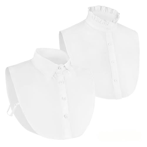 JNQYYH 2 Stücke Krageneinsatz Damen - Blusenkragen & Hemdkragen Einsatz für Damen Abnehmbare Fake-Kragen für Pullover/Blusen (Weiß Baumwolle Mit Knöpfe)