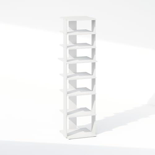 Image of Furinno Turn-N-Tube Corner Shelf, 8-Tier Display Rack, Vertical Corner Storage Rack, Space Saving Organization and Storage, Entryway, Living Room, Closet, White