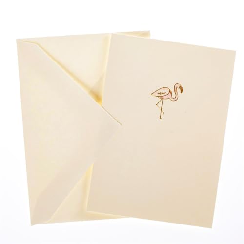 Image of Graphique Pink Flamingo La Petite Presse Boxed Notecards - 10 Embossed and Embellished Gold Foil Pink Flamingo Blank Cards with Matching Envelopes, 3.25 inch x 4.75 inch