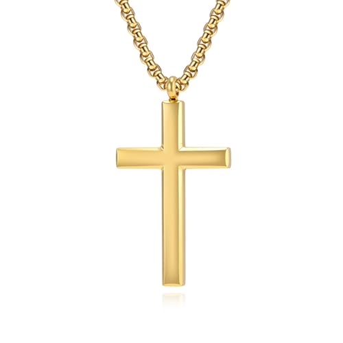 Collier pendentif simple en croix pour homme en acier, le bijou doré idéal au quotidien