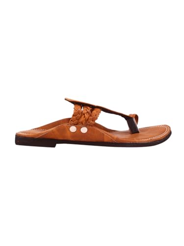APRATIM MEN'S ETHNIC FOOTWEAR/KOLHAPURI CHAPPAL/FLAT-TAN/Stylish & Comfortable