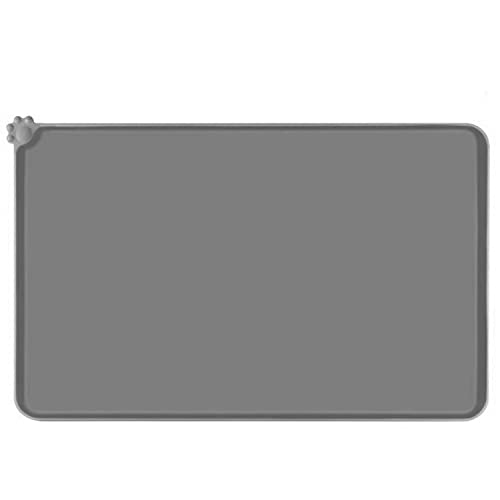 Image of Lessmon Dog Cat Feeding Mat, Silicone Waterproof Pet Food Mat, Grey