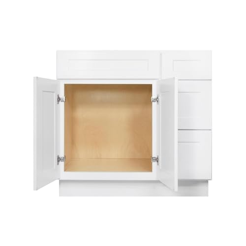 Image of Furinno Shaker Drawers Right Bath Vanity Cabinet Without Top, Ready to Assemble, 21 D x 36 W x 34.5 H, White