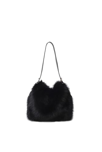 Ulisty Women Small Faux Fox Fur Hobo Bag Furry Adjustable Strap Shoulder Bag Plush Purse Fashion Handbag