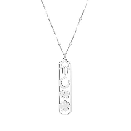 Collier chaîne réglable argent 925 femme avec pendentifs trèfle et main de Fatima