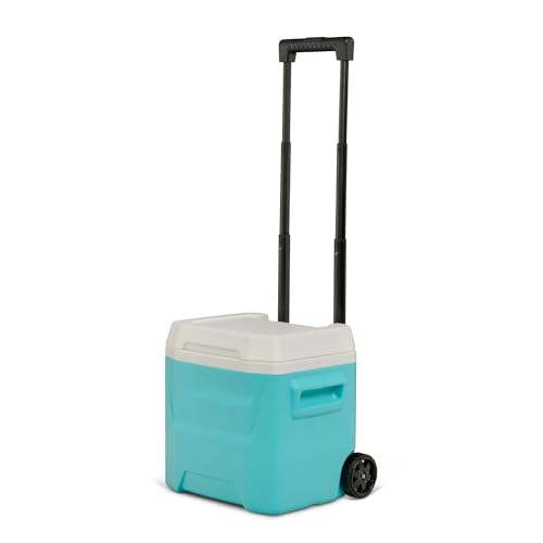 16 Quart Rolling Hard Cooler with Wheels | Portable Insulated Ice Chest for Camping, Beach, Picnics, and Tailgating | Aqua Blue