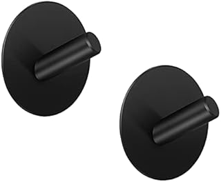 LJLink Wall Hooks 2 Pack Round Hooks Without Drilling Self Adhesive Hooks for Bathroom Kitchen Bedroom Office, Matte Black Modern Hooks
