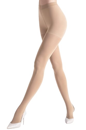 leg elegant Women's 80 Den Microfiber Soft Opaque Tights Pantyhose (Beige, S/M)