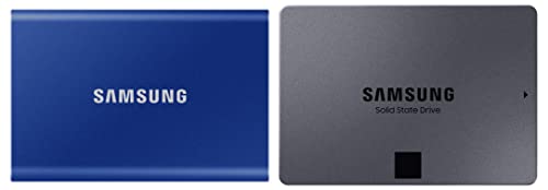 Image of Samsung T7 2TB Up to 1,050MB /s USB 3.2 Gen 2 (10Gbps, Type-C) External Solid State Drive (Portable SSD) Blue & 870 QVO 1TB SATA cm 6.35 cm (2.5 inch) Internal Solid State Drive (SSD) (MZ-77Q1T0BW)