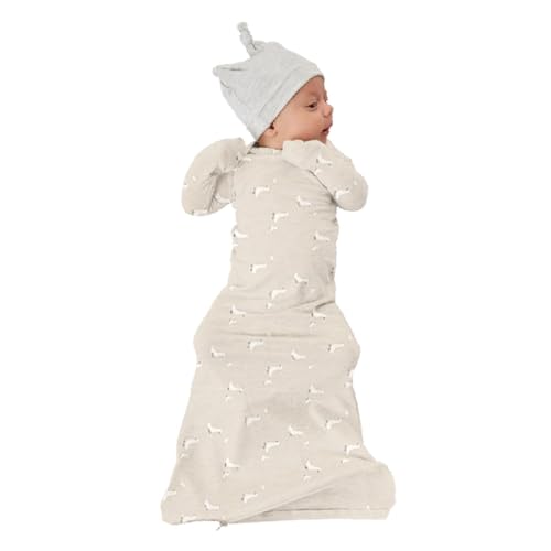 Image of GUNAMUNA Unisex Baby Gown Sleeper, Night Gown with Diaper-Zipper for Easy Changing, Newborn to 3 Months