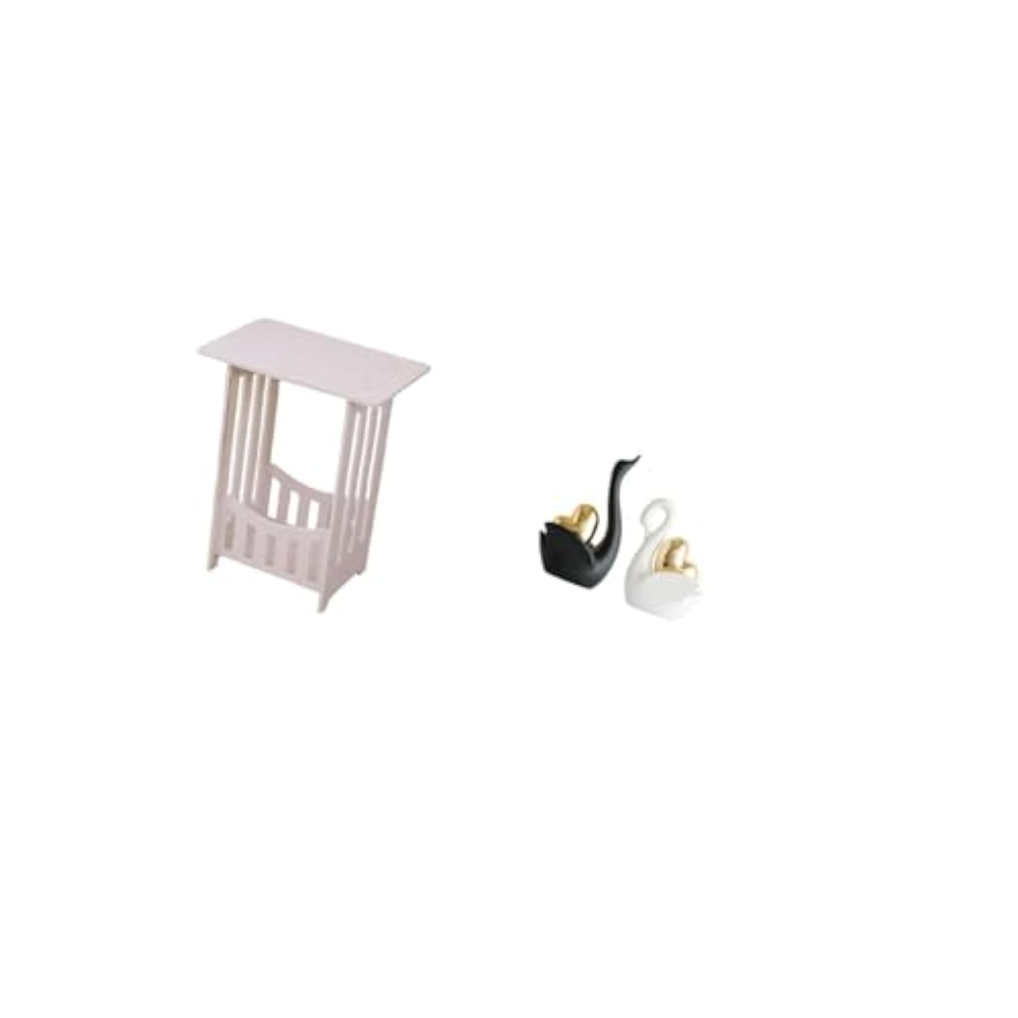 Portable Bedside Table with Swan Figurines