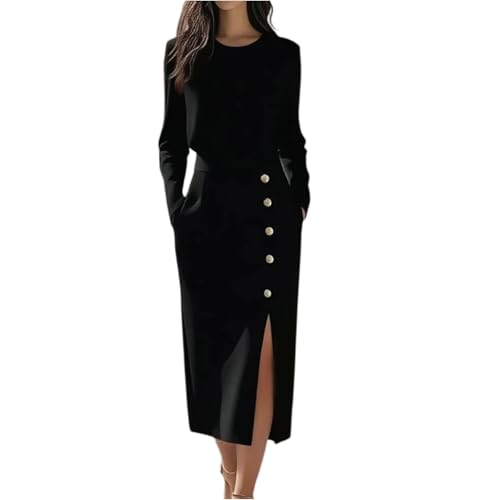FUPODD Etuikleid Damen Elegant Langarm Kleid Damen Festlich Hochzeit Winter Cocktailkleid Hochzeitsgast Midi Kleider Business Herbstkleid Frauen Lang...
