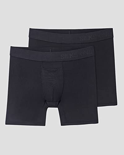 Terramar Men's 6" Inseam Silkskins Boxer Briefs, Black, 2 Pack, Large / 36-38 Inches #TOP27
