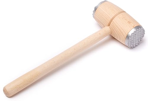 EVERYJOY Fleischklopfer aus Holz mit Metallende Fleischhammer für Schnitzel Steak Rindfleisch (Braun Doppelseitig)