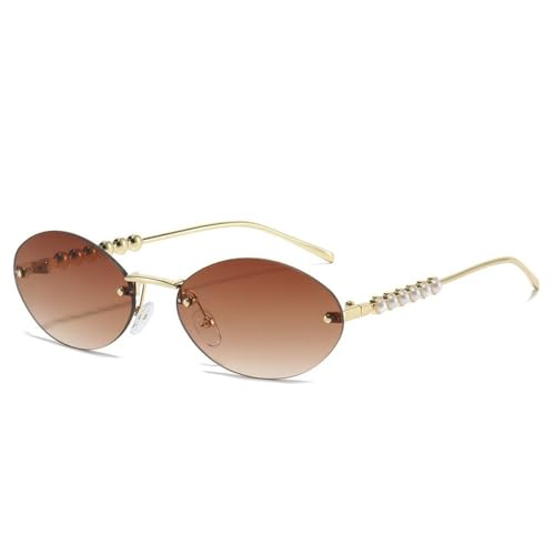 Lunettes œil-de-chat sans monture tendance solaire dégradé et perles