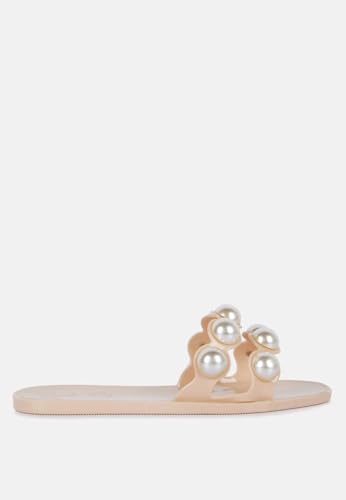 Pearla Faux Pearl Detail Jelly Flats2