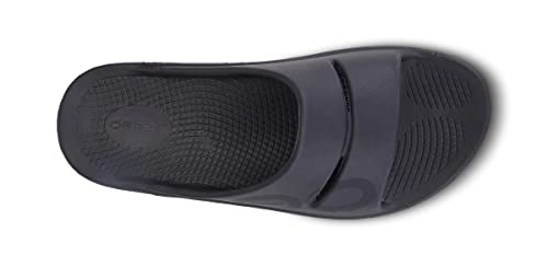 Image of OOFOS OOahh Slide, Matte Black - Men's Size 14, Women's 16 Lightweight Recovery Footwear Reduces Stress on Feet, Joints & Back Machine Washable 16 Women /14 Men