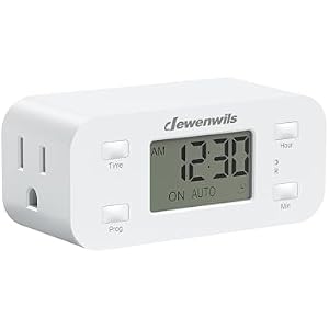 DEWENWILS 24 Hour Programmable Digital Timer Outlet, Timers for Electrical Outlets, Light Timer for Indoor Lamp Fan Aquarium, 1 Grounded Outlet, 125V/15A/1000W, 3 Prong, 1/2 HP, 1 Pack,White