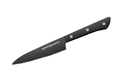 Samura SHADOW 4.7" Utility Knife - Japanese Steel with Black Non-Stick Coating for Effortless Kitchen Precision and Durability