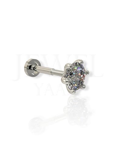 Image of SJ SHUBHAM JEWELLERS 92.5-925 Sterling Silver Round Shape White Cubic Zirconia Prong /Cup Setting Nose Pin Stud for Women Girls Size 2MM 3MM Size Pure Silver