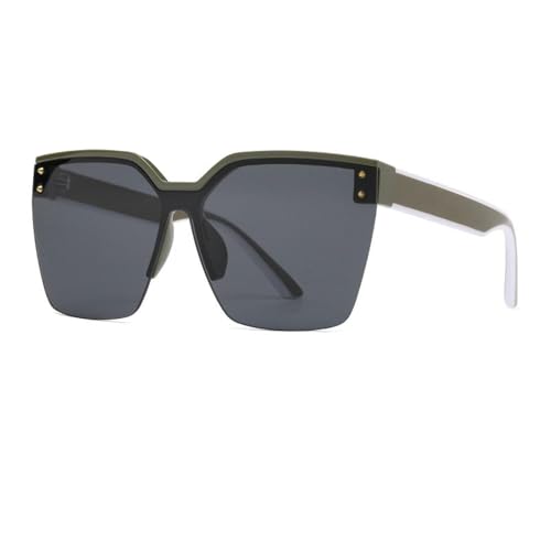 Lunettes de soleil vert vif et gris demi-monture, grand format pour fête et plage UV400