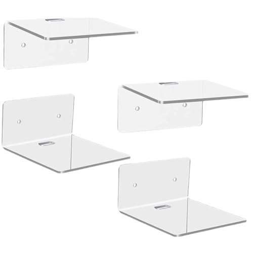 Hipzeepo Juego de 4 Estantes Flotantes de Acrílico para Pared, Pequeños Estantes Transparentes, Repisas Colgantes para Altavoces Inteligentes