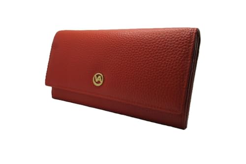 Made in Italy Vera Pelle Womens Wallet Mint Purse 14 Cards + ID Italian Leather (lacca red)