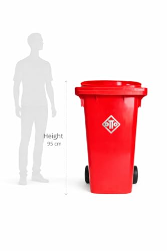 Image of OTTO Plastic Manual-Lift Garbage Waste Dustbin with Wheels 120 Ltr Red