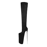 Sohle: Gummi AGAATI 11,8-Zoll-Absätze Overknee-Stiefel, modische Plateau-Oberschenkel-lange Stiefel, sexy Stiletto-High-Heels für Pole-Dance-Stripperinnen, Unisex-Schuhe, große Größe (Schwarz 44 EU)