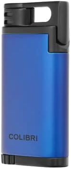Colibri Belmont Single Jet Flame Butane Lighter, Windproof & Refillable, Cigar Enthusiast's Choice with Blue Fuel Window and Adjustable Flame (Metallic Blue + Black)