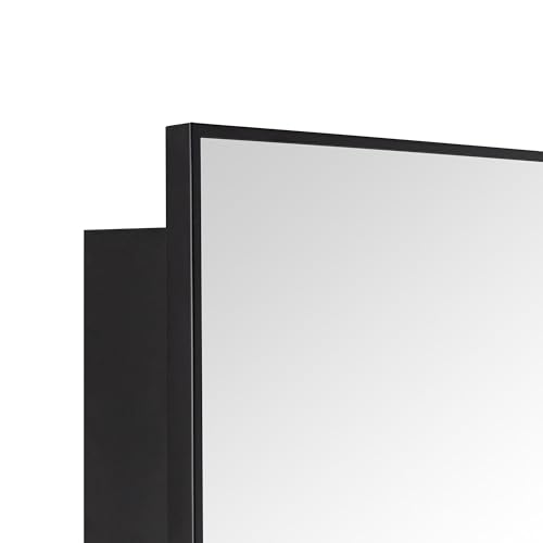 Image of TEHOME 16.5'' x 24'' Black Recessed and Surface Mount Bathroom Medicine Cabinet with Mirror Matt Black Square Cornered Metal Framed Rounded Rectangle Medicine Cabinet Mirror
