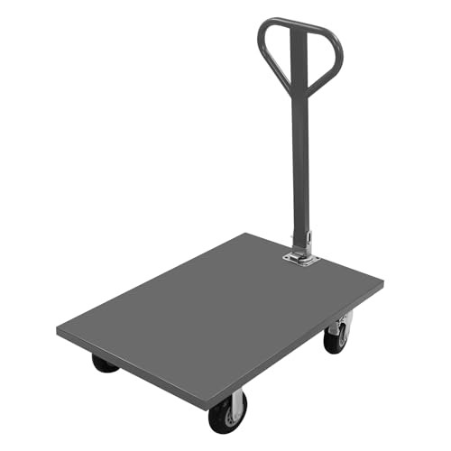 Platform Truck Flat Cart, 2000 lbs Load-Bearing Capacity Metal Push Cart,Flatbed Cart with 360 Degree Swivel Handle, Detachable Design Platform Cart for Homes, Factory Warehouses, Garages