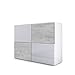 Vladon Rova - Credenza con 4 ante bianco opaco/bianco lucido, ossido grigio cemento, 92 x 72 x 35 cm