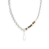 NINMQCFVG Collar de cadenas de acero inoxidable en capas para hombres collar cuadrado de piedra ojo de tigre para hombres, joyería para hombres