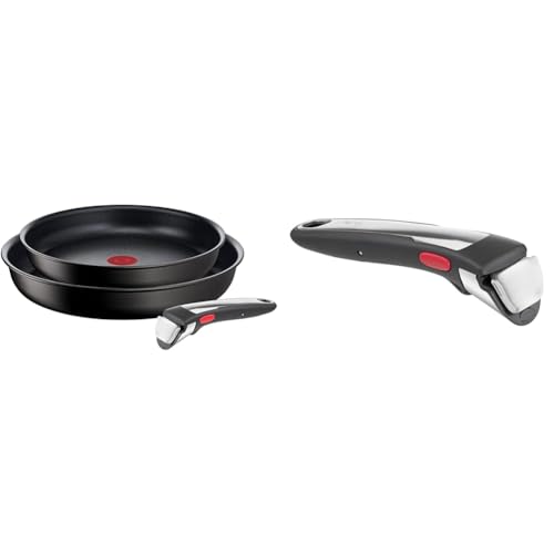 Tefal Ingenio Unlimited On - Juego de 2 Sartenes + Mango extraíble & Mango Ingenio L98632 - extraíble 3 puntos de fijación con la sartén, permite hasta 10 kg