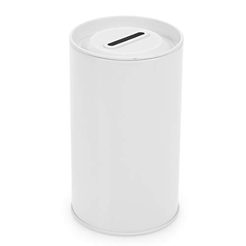 Cylinder Tin Charity Donation Coin Collection Tube Ticket and Suggestion Box 5"H x 3" Diameter Tip Canister with Removable Cover with slot (8 Pack) White