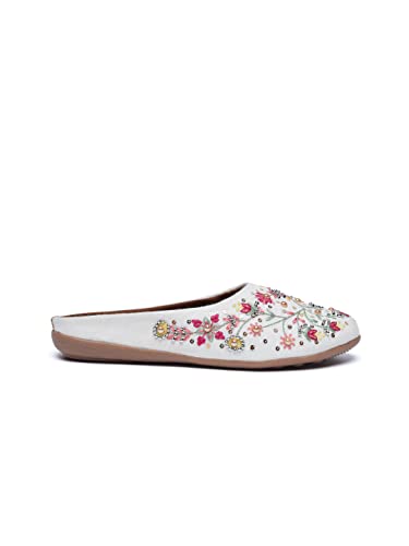 Image of OPIVE's Mehandi Women's Mojari Jutti Ethnic Punjabi Juttis Traditional Flat Embroidered Canvas Fancy Bellies Comfortable Sole for Womens & Girls