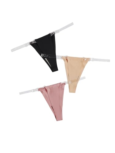 Image of GORGLITTER Women's G String Thongs Sexy 3 Pack No Show Invisible Clear Strap Underwear Low Rise Panties