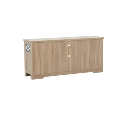 Image of Royaloak Miami American LCD Stand | Wooden TV Cabinet with Melamine Finish | Glass Panel Doors with X-Design | TV Unit for Living Room with Drawer Storage | Elevated Viewing with Telescopic Channels