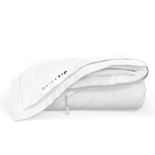 Image of QuickZip Fitted Plus Spare Bundle: 1 Fitted Sheet (Base + Zip Sheet) & 1 Zip Sheet - Easy to Change, Won't Pop Off - Soft Sateen 400 TC 100% Cotton - 15 inch Deep Pockets RV King Size - White