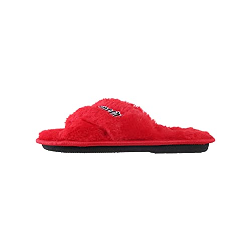 Image of FOCO Womens NFL Team Script Wordmark Fuzzy Cross Slide Slippers