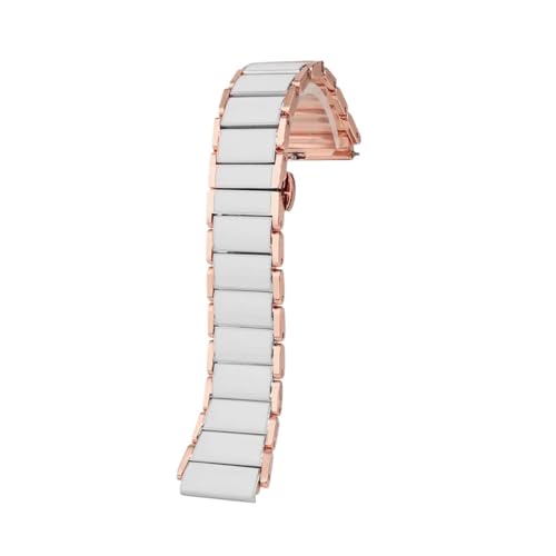 ZXZVRUHMC Correa de cerámica compatible con Huawei Watch GT6 de 41 mm, GT 5/5 Pro y GT4. Correa de liberación rápida for mujer de 18 mm. Brazalete de repuesto.(Rose Gold White,18mm)