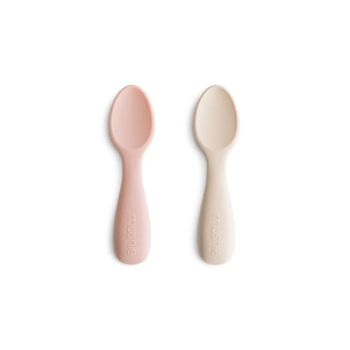 Image of mushie Silicone Toddler Starter Spoons | 2 Pack (Blush/Shifting Sand)