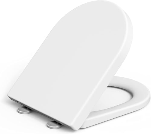 IDEALHOUSE Toilettendeckel mit Absenkautomatik WC Sitz einfache Montage Klodeckel Mit Quick-Release Funktion LöSt Sich Nie Klobrille aus antibakteriellem - D Form Weiß