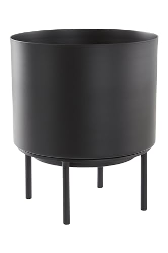 Jotex Monique Übertopf, vielseitiger Blumentopf aus Eisen mit kleinen Gestell für den Innen- und Außenbereich, Schwarz Pflanzer, 26 cm hoch, Ø 22 cm