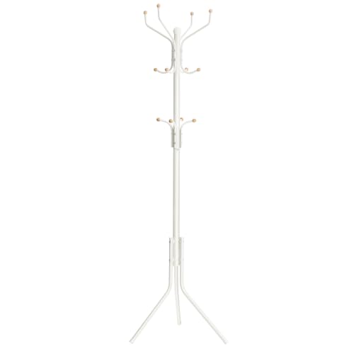 Image of SONGMICS Coat Rack Stand, Coat Tree, Metal Hall Tree, Free Standing, 49 x 182 cm, 12 Hooks, for Clothes, Hats, Bags, White RCR19W