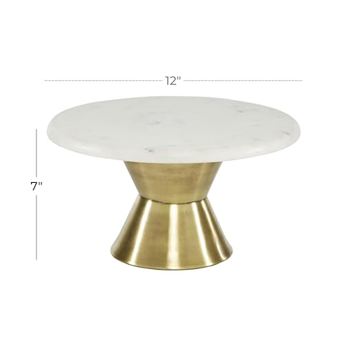 Deco 79 Marble Cake Stand with Gold Base, 12" x 12" x 7", Gold - Image 3