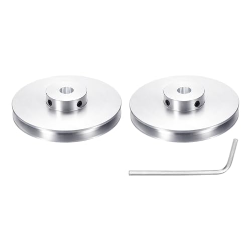 sourcing map 2Pcs Single Groove Pulley, 10mm Fixed Bore 80mm Outer Diameter Aluminum Alloy Mechanical Belt Pulley with Hex Wrench for 6mm PU Round Belt