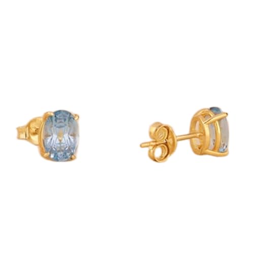 Topaze bleue naturelle boucles d'oreilles en argent 925 plaqué or ovale